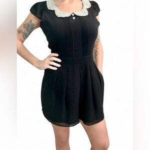 Lipsy London Pearl Beaded Collar Black White Romper with pockets Size 10